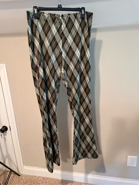 Free People Women's Plaid Stretch Pants in Green & Black
